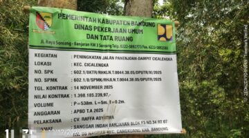 Proyek Rp1,39 Miliar Diduga Bermasalah, Jalan Panenjoan–Dampit Cepat Retak, PUPR Kabupaten Bandung Bungkam
