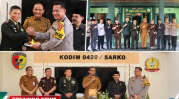 HUT TNI KE 81 Kapolres Sarolangun bersama Forkopimda Beri Kejutan Silaturahmi ke Kodim 0420/Sarko dan Batalyon TP 996/ SP
